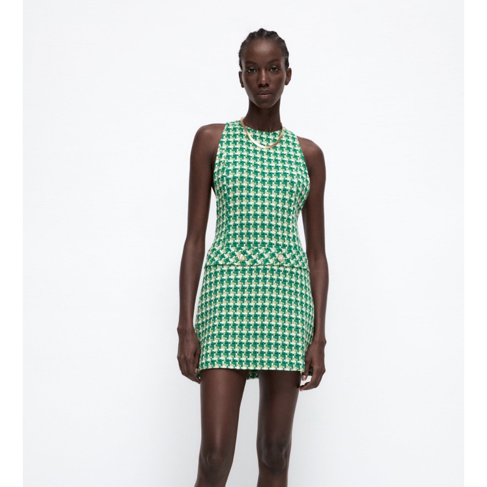 ZARA HOUNDSTOOTH TEXTURED PINAFORE DRESS - Picture 9 of 10